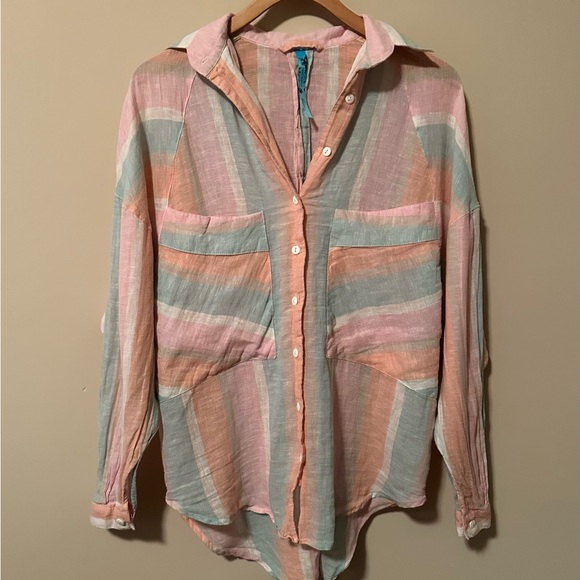 Free People Tops - Free People Pastel Striped Button-Up Shirt